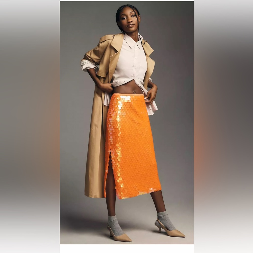 NWT Anthropologie size 12P neon paillette sequined midi skirt
